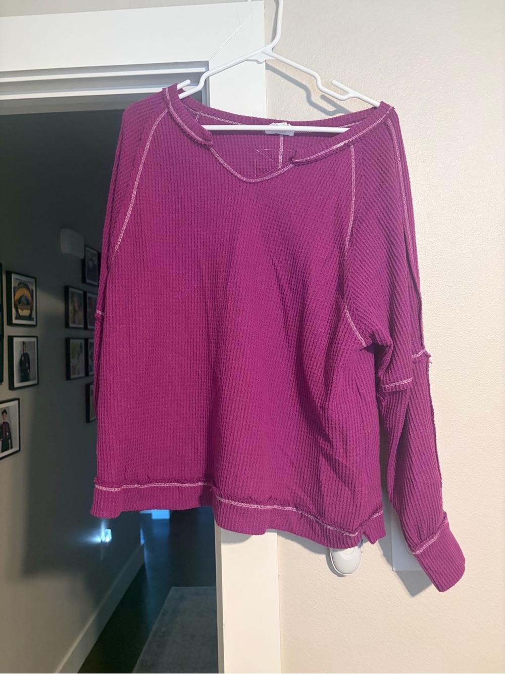 Andree Magenta Waffle-Knit Crewneck Sweatshirt